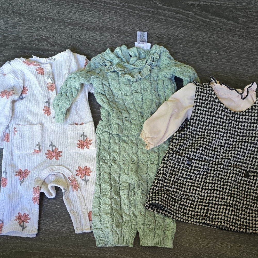 Baby Clothing Set - Floral, Green, and Houndstooth